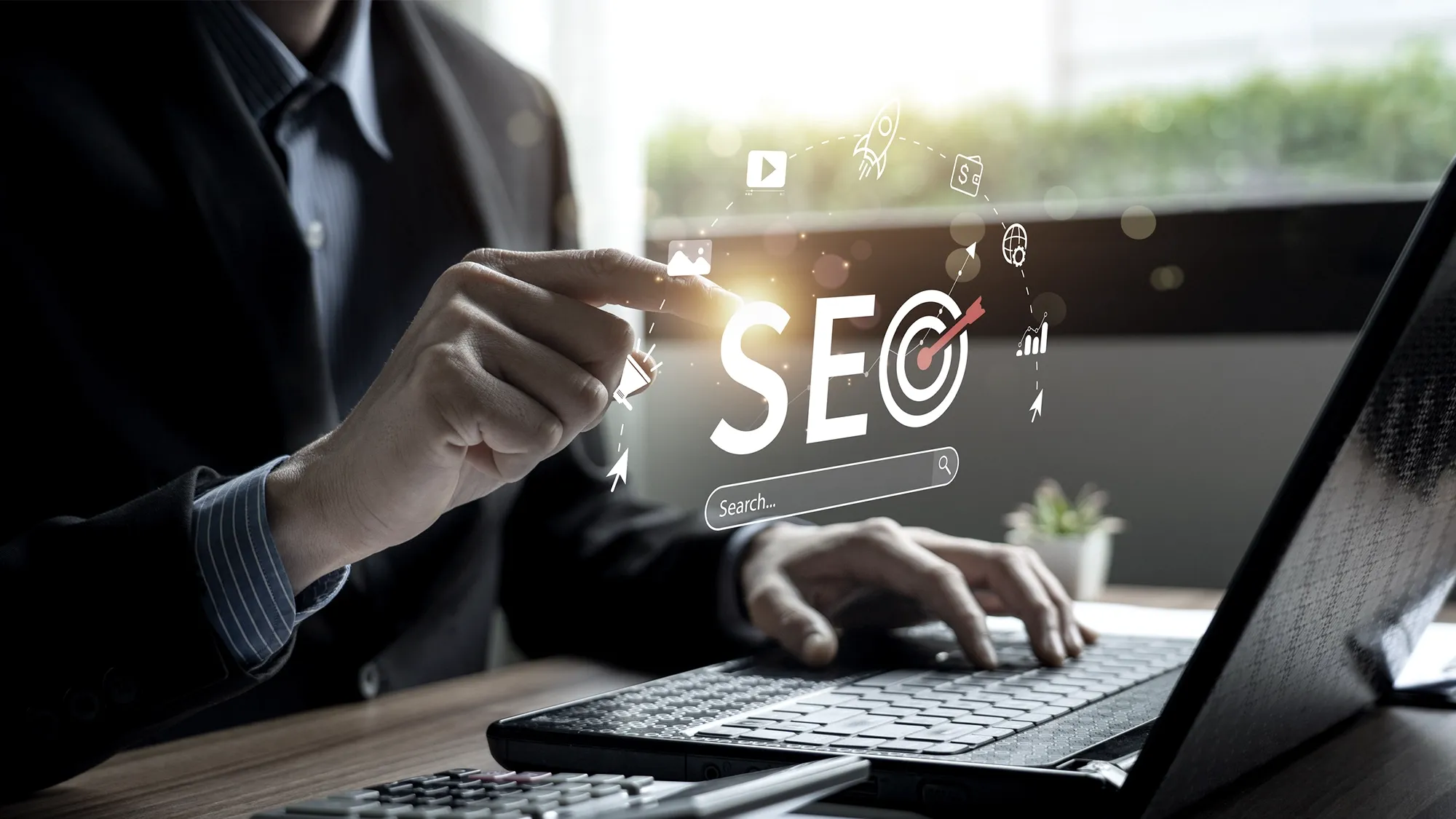 SEO 搜尋引擎優化技術示意圖，展現數位行銷策略的完整視覺呈現